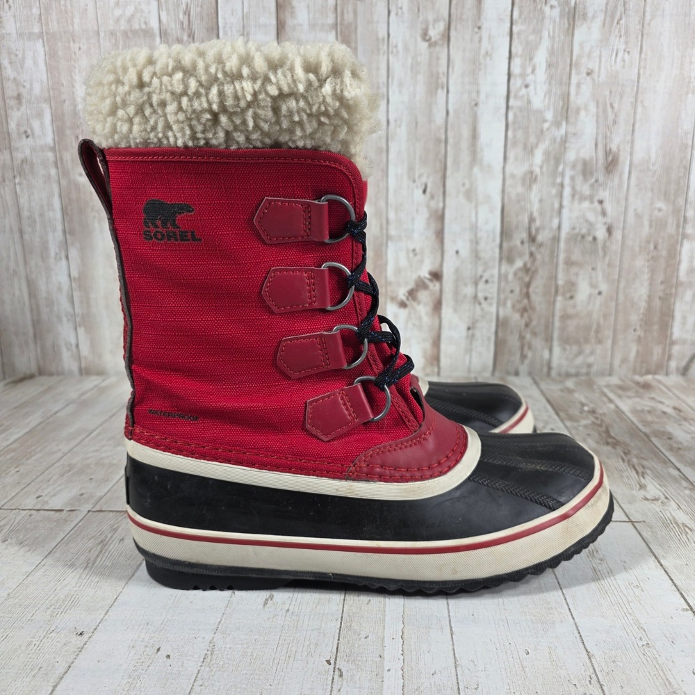 Sorel Winter Carnival Red Black Waterproof Snow Boots NL3483-613 Womens 7.5